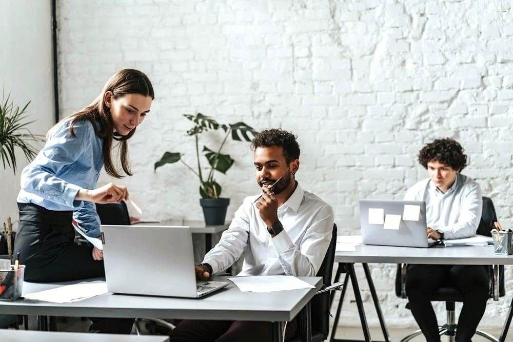 Technology consultant consulting client.