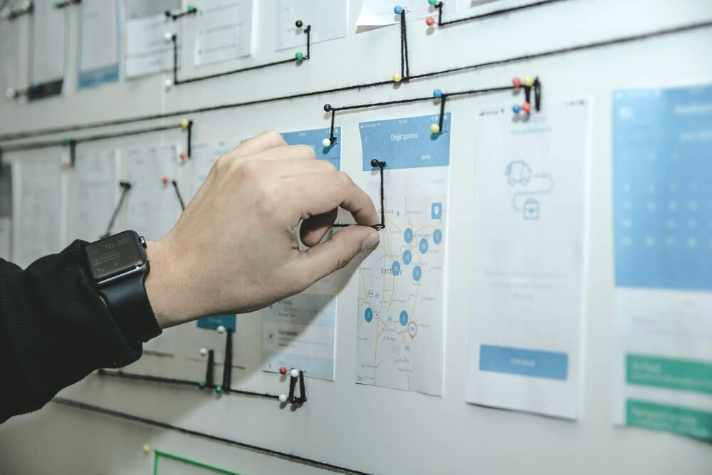 User journey layout with various mobile screens.
